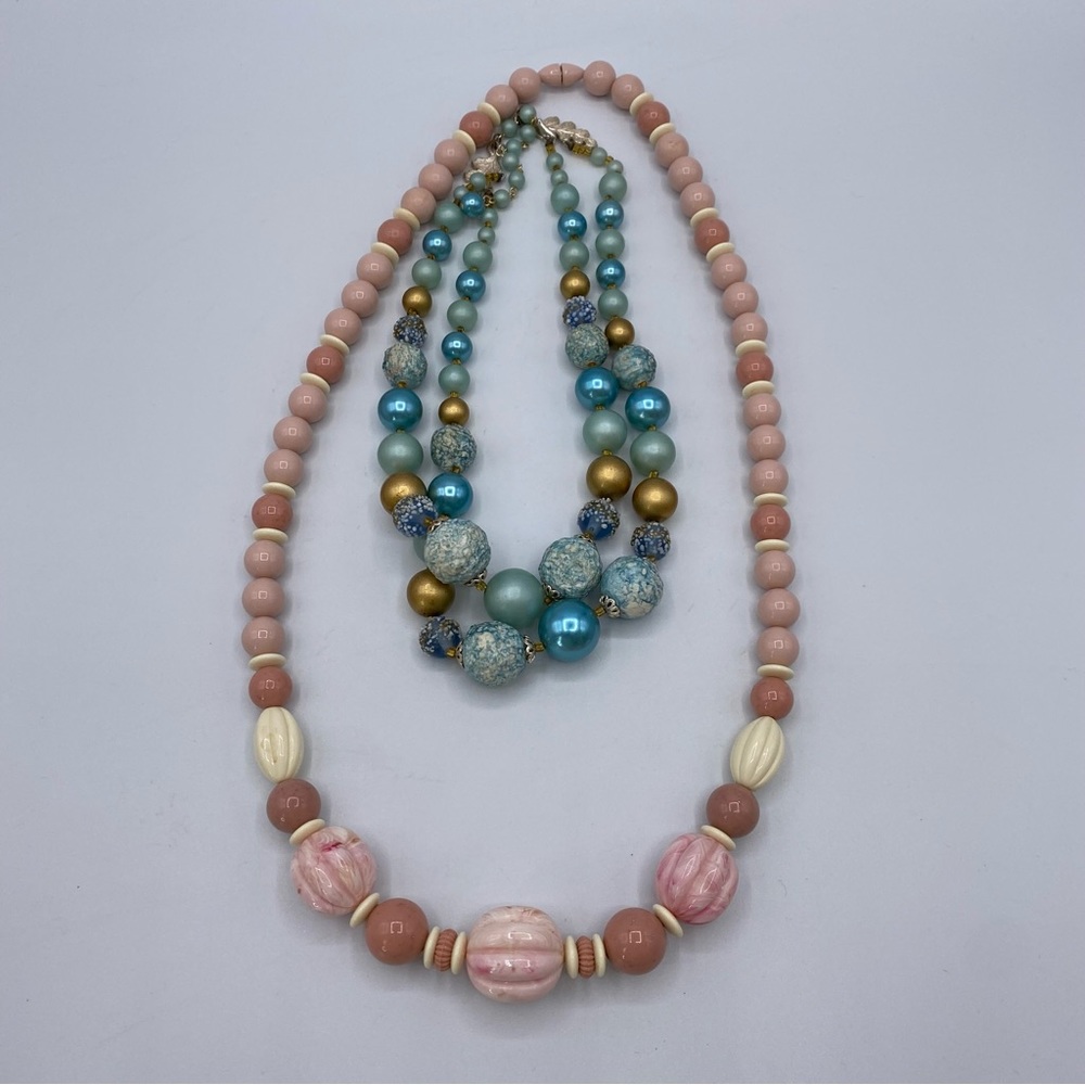 Vintage Mid Century Pastel Beaded Necklaces